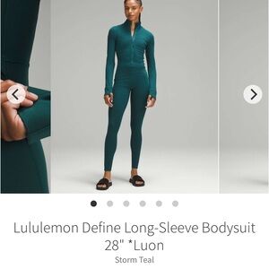 Lululemon Storm Teal long-sleeve Luon bodysuit jumpsuit 28” size 10
